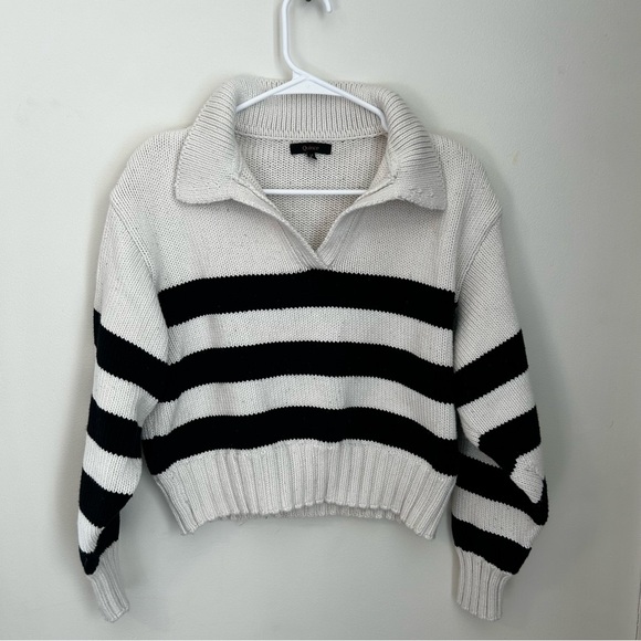 Quince 100% Cotton Cropped Polo Striped Sweater - Picture 2 of 6